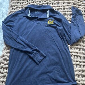 Navy Long Sleeve Polo with Yellow Embroidered 'Cal' Logo